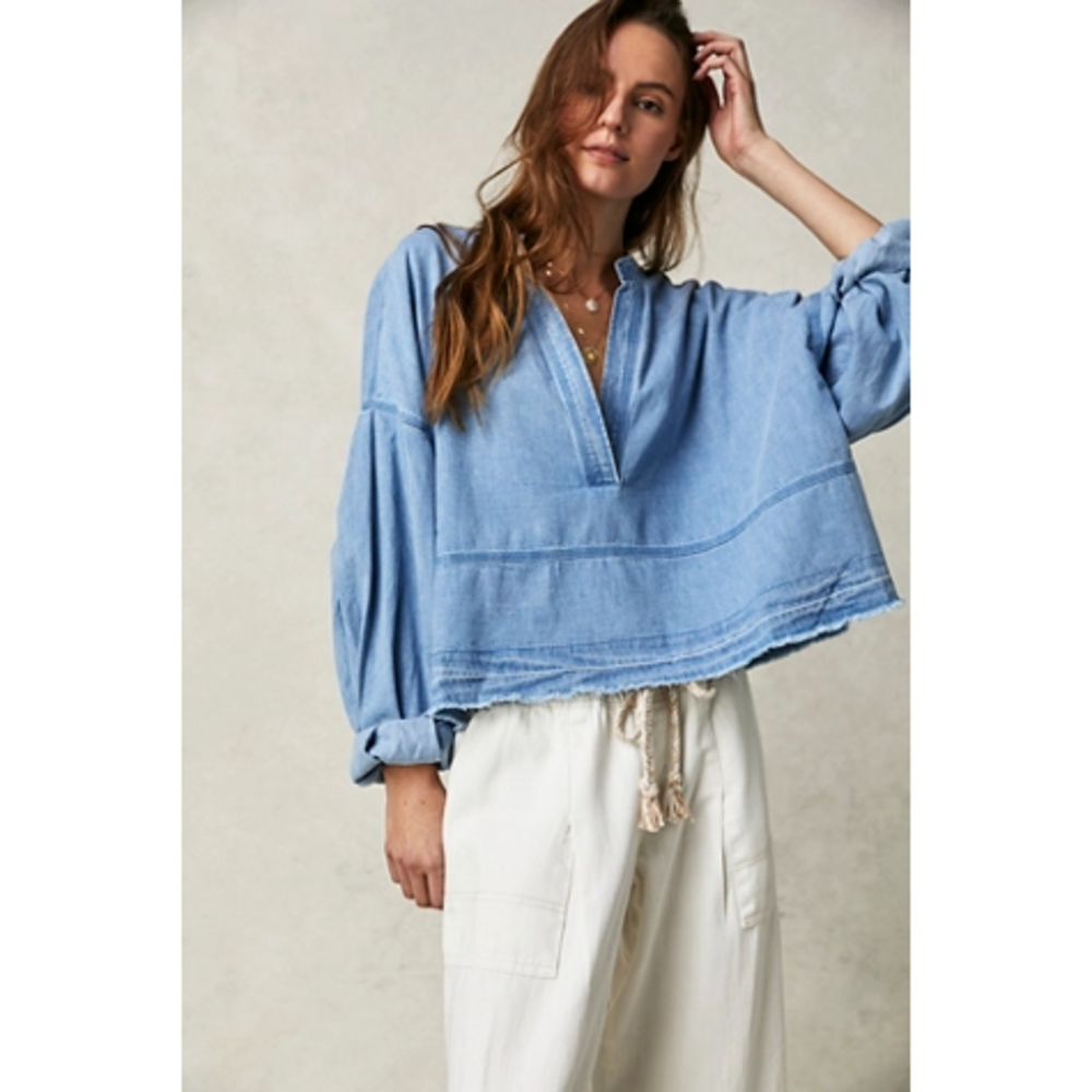 Free People Jude Denim Pullover in Blue
